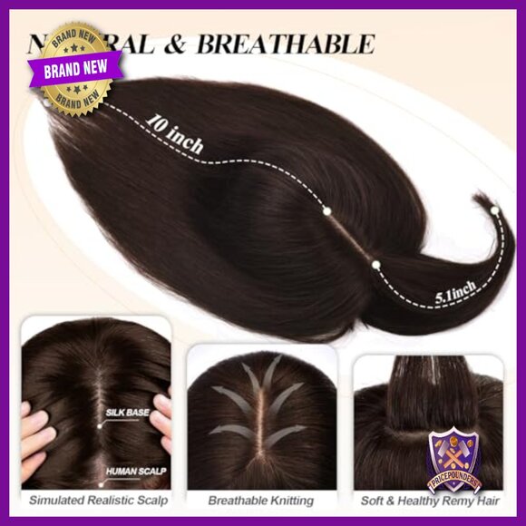 Human Hair Topper with Bangs - 150% Density Silk Base Clip-in Hairpiece